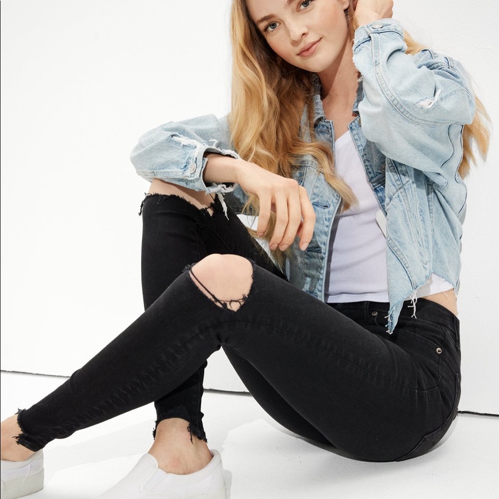 American eagle curvy super high rise jegging - black ripped